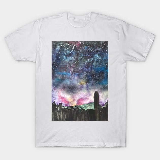 galaxy painting Hong Kong skyline T-Shirt by colorandcolor